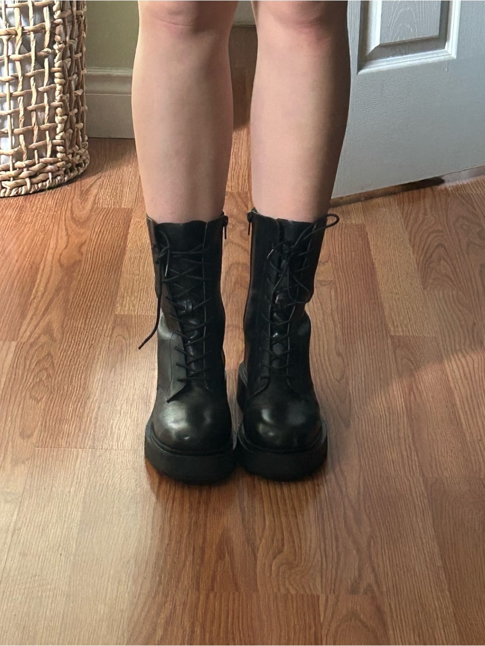 H&M Black Learher Combat Boots - Women